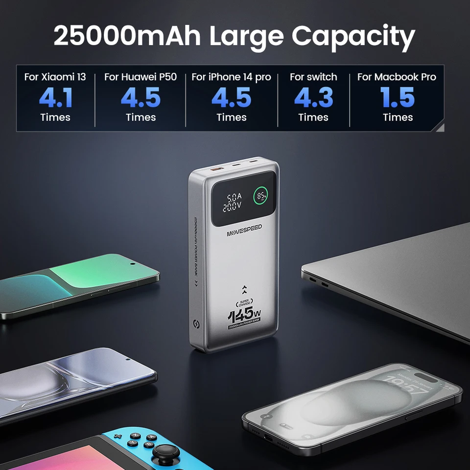 MOVESPEED 3-in-1 Power Bank, 10000mAh, 15W Portable Charge, Integrated MOVESPEED 3-in-1 Power Bank, 10000mAh, 15W Portable Charge, Integrated