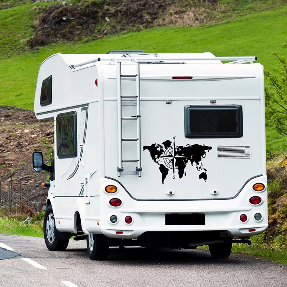 Weltkarte und Kompass Auto Aufkleber und vinly Aufkleber, Wohnwagen Camping  Wohnmobil Geländewagen Dekor Wrap Aufkleber Zubehör