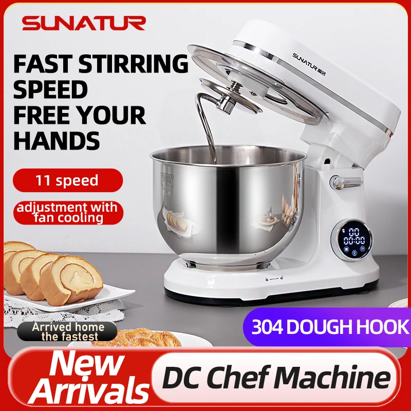 SUNATUR Planetary Stand Mixer 5.5L Knead Machine Processor Cake Baking Dough Home Appliance Electric Mix Blender 800W Automatic