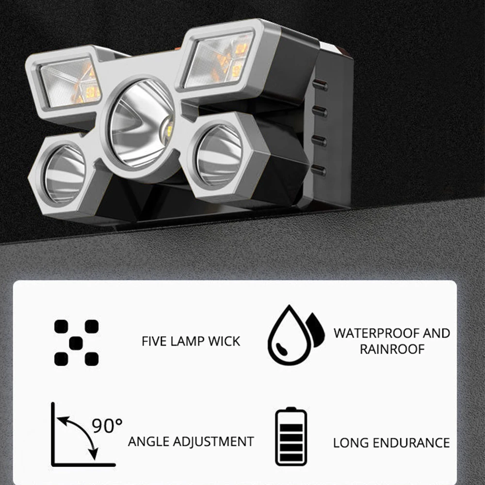 Powerful USB Rechargeable 5LED Headset Flashlight Outdoor Portable Fishing Camping Headlights Hunting Torch Hiking Front Lanterns