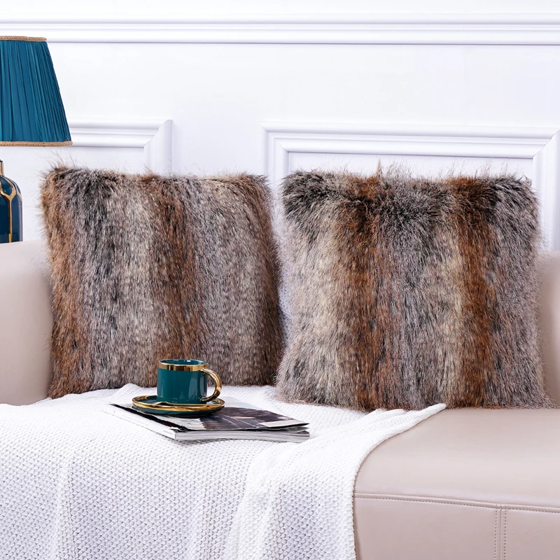 High-end Fluffy Faux Fox Fur Throw Pillows Decor Home High Quality Plush Back Cushion for Sofa Bed Chair Super Soft Cushion Cozy 3