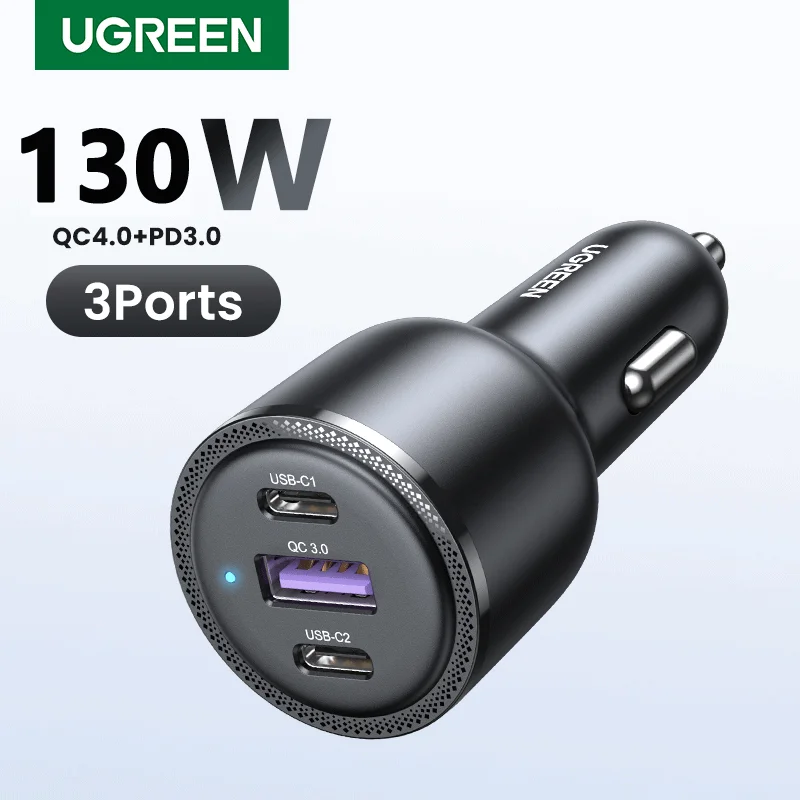 UGREEN 130W 3-Port USB Car Charger with USB-C Cable 90889 B&H