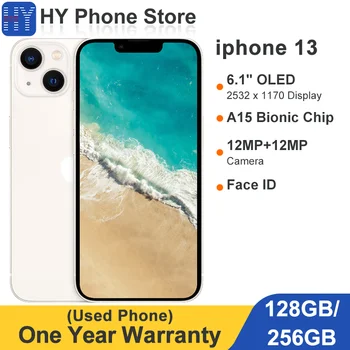 Apple iPhone 13 5G 128GB/256GB A15 Bionic Chip 6.1" 2532 x 1170 OLED Screen White Face ID 12MP Camera Unlocked (Used)