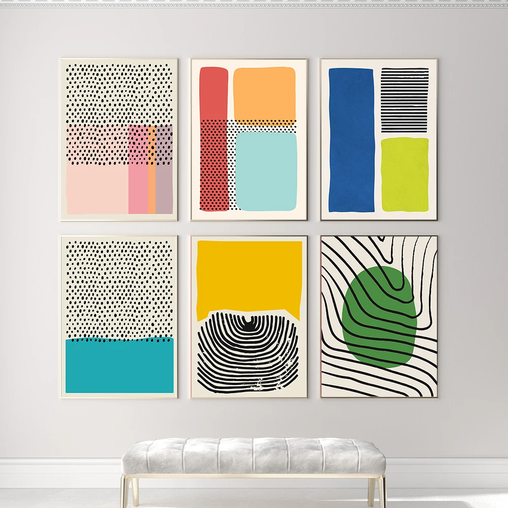 

Abstract Geometric Poster Black Line Canvas Painting Colorful Art Print Minimalist Wall Picture For Vintage Living Bedroom Decor