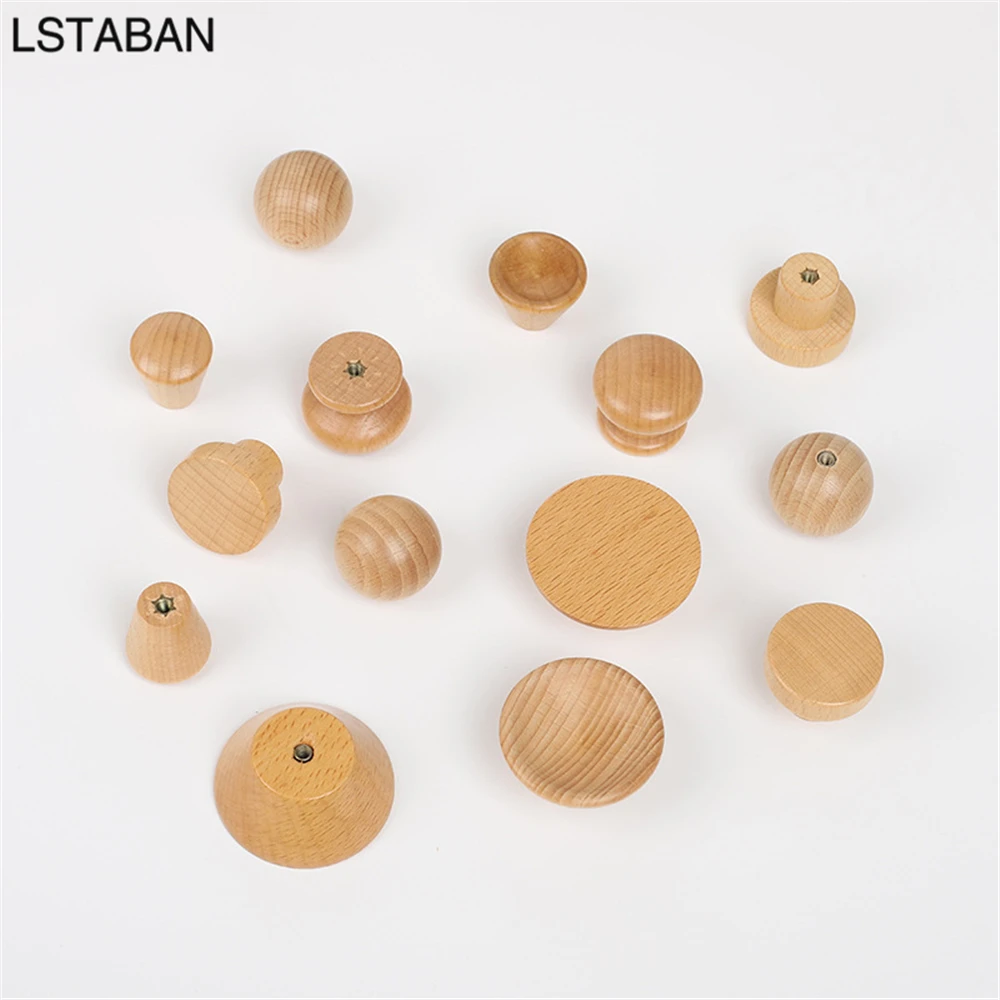 Furniture Handles Kitchen Door Handles Nordic Wooden Cabinet Handles Solid Wood Furniture Kitchen Door Handle Wardrobe Cupboard Drawer Knobs Hardware Round Pull Handle
