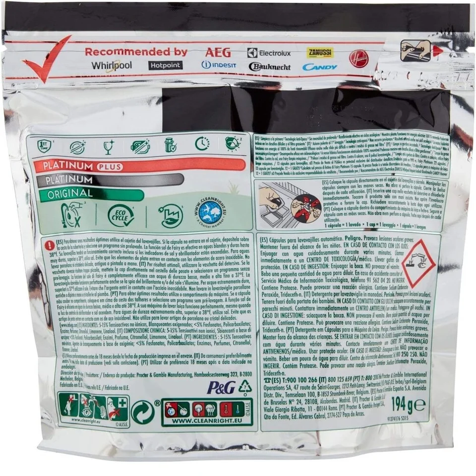 Fairy Platinum All In One Dishwasher Tablets, Lemon, 170 Tablets, For - View #6