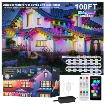 Permanent Outdoor Lights Smart RGBIC Eaves LED Lights Festival Flashing Lighting Fairy String for Christmas Holiday Decorations 6