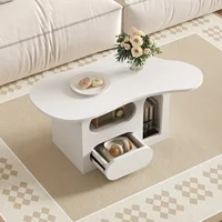 Comanlai 97x45x43,5 cm Table basse en forme de nuage, table de canapé moderne, table d'appoint, avec tiroirs, compartiments de rangement ouverts, blanc 3