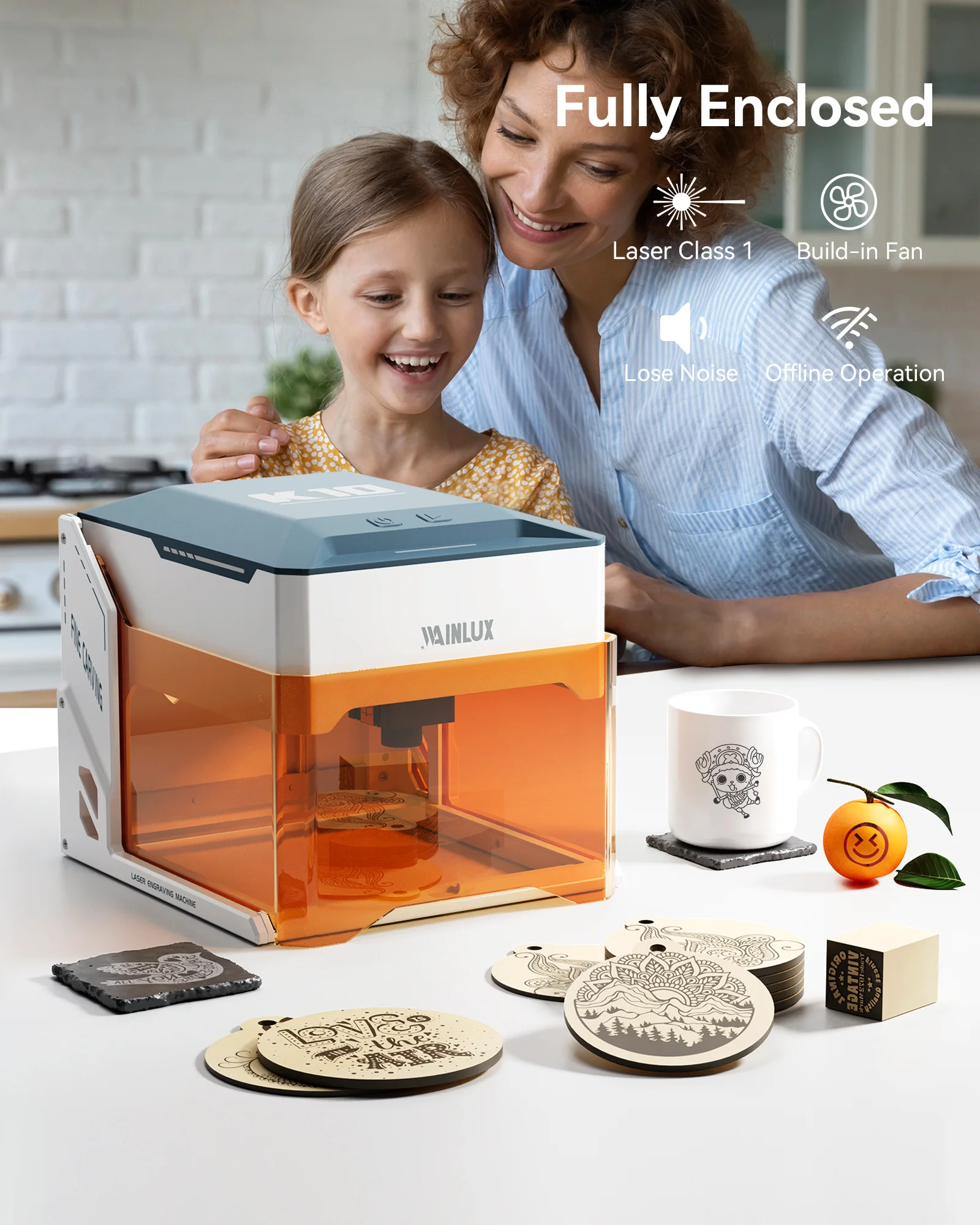 WAINLUX K10 3W 5W レーザー彫刻機、木材、レザー、シリコン、紙