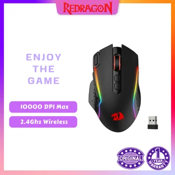 Redragon M810 프로 무선 게이밍 마우스, 10000 DPI 유선 게이머 마우스, 래피드 파이어 키 포함, 8 매크로 버튼, 흑백 마우스