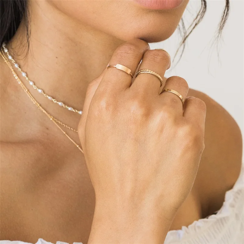 Set Di 5 Anelli Aperti Floreali Bohémien, Placcato Oro 14K, Grosso E Regolabile, Stile Punk Hippie Per Donna