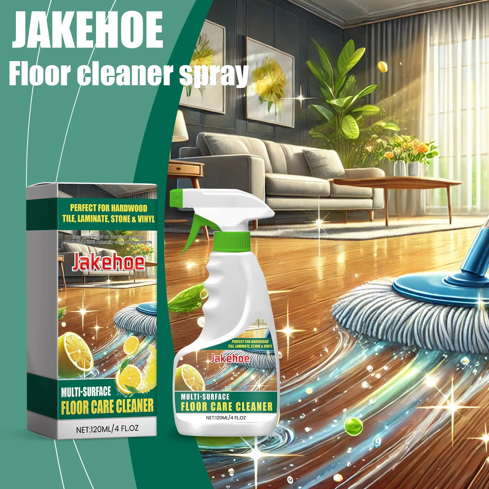 Jakehoe Multi-surface Floor Care Cleaner Restroing Gloss Dust Cleaning Deeply Nourish Maintainence Remove Odor Floor Clean Spray