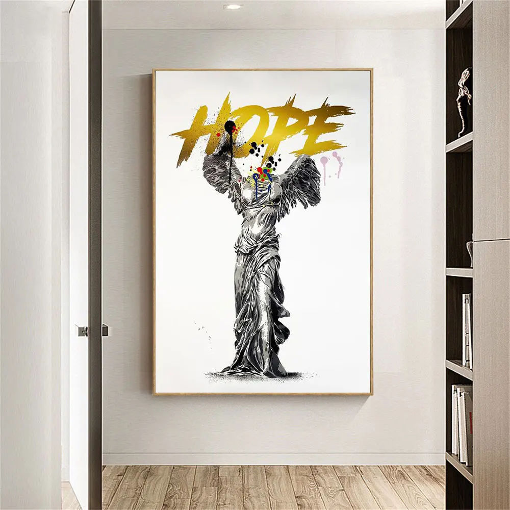 

Abstract Gold Slogan Wall Art Prints Poster Graffiti Angel Hope And Love Motivational Canvas Painting For Living Room Home Decor