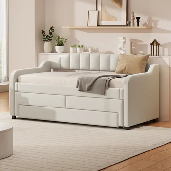 Divano letto letto singolo con contenitore e cassetti, Comodo letto prendisole per soggiorno o stanza degli ospiti 1