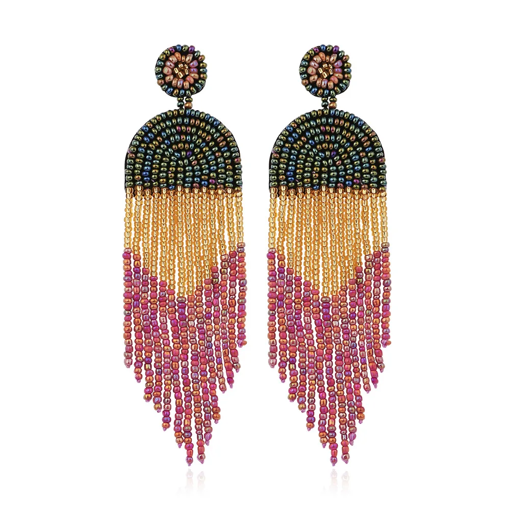 

Handmade Chic Bohemian Style Jewelry Long Dainty Tassel Dangle Boho Fringe Seed Beaded Earrings For Women Pendientes Largo