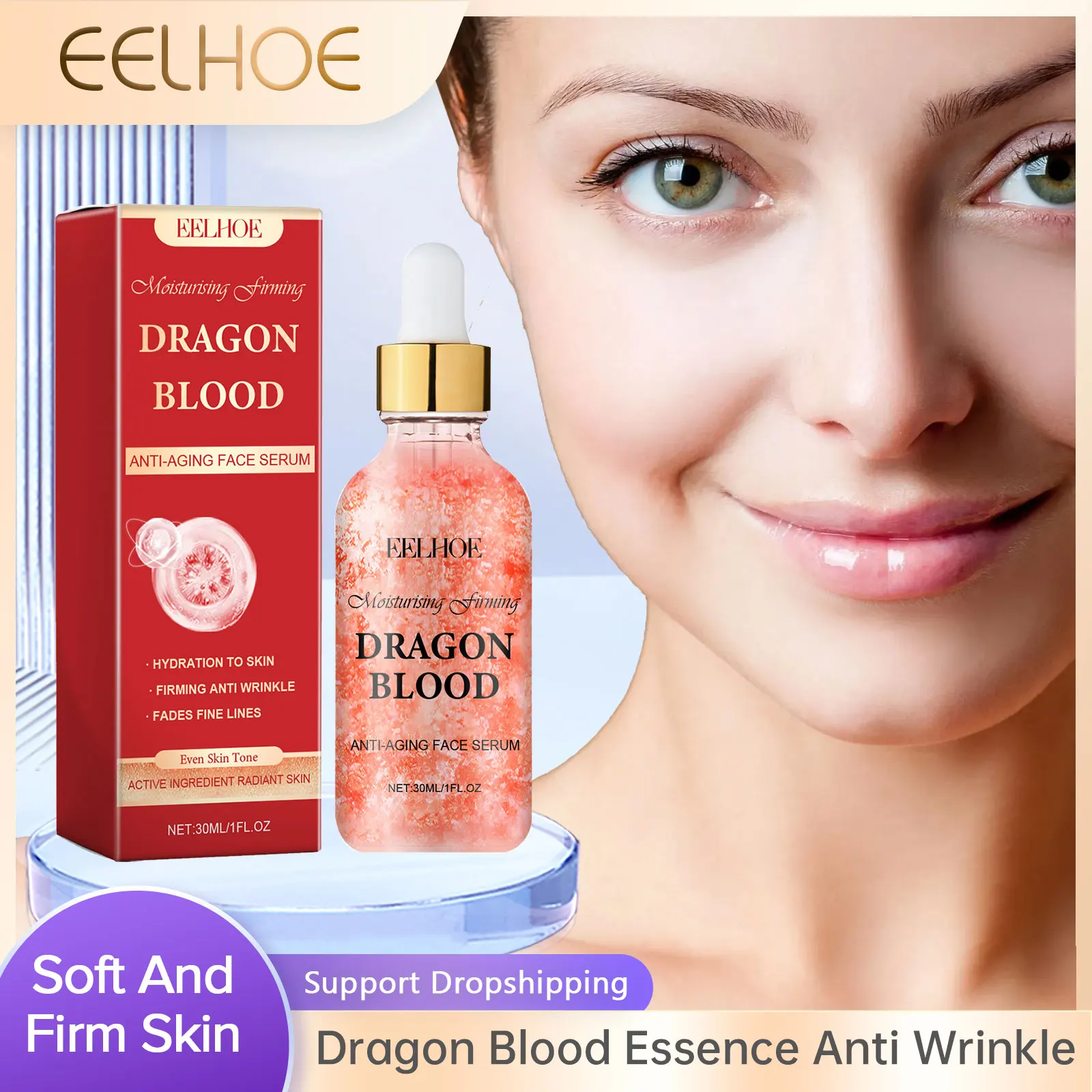 EELHOE Dragon Blood Serum Anti Aging Deep Moisturizing Face Firming Smooth Skin Rejuvenation Nourish Anti-Wrinkle Face Essence