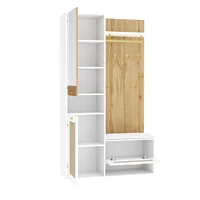 Comanlai Ensemble de garde-robe avec miroir, 6 patères dorés, armoire à chaussures, porte-manteau mural, rangement supérieur, banc, éclairage LED 16 couleurs 5