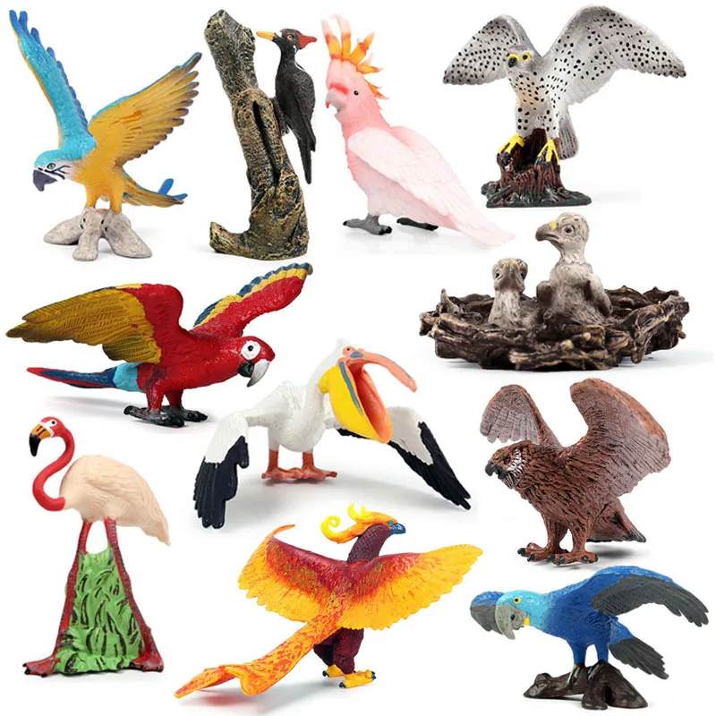 

Wild Bird Animals Amusement Mini Flamingo Parrot Eagle Phoenix Macaw Sea Gull Pelican Owl Toucan Figurines Action Figures Toys