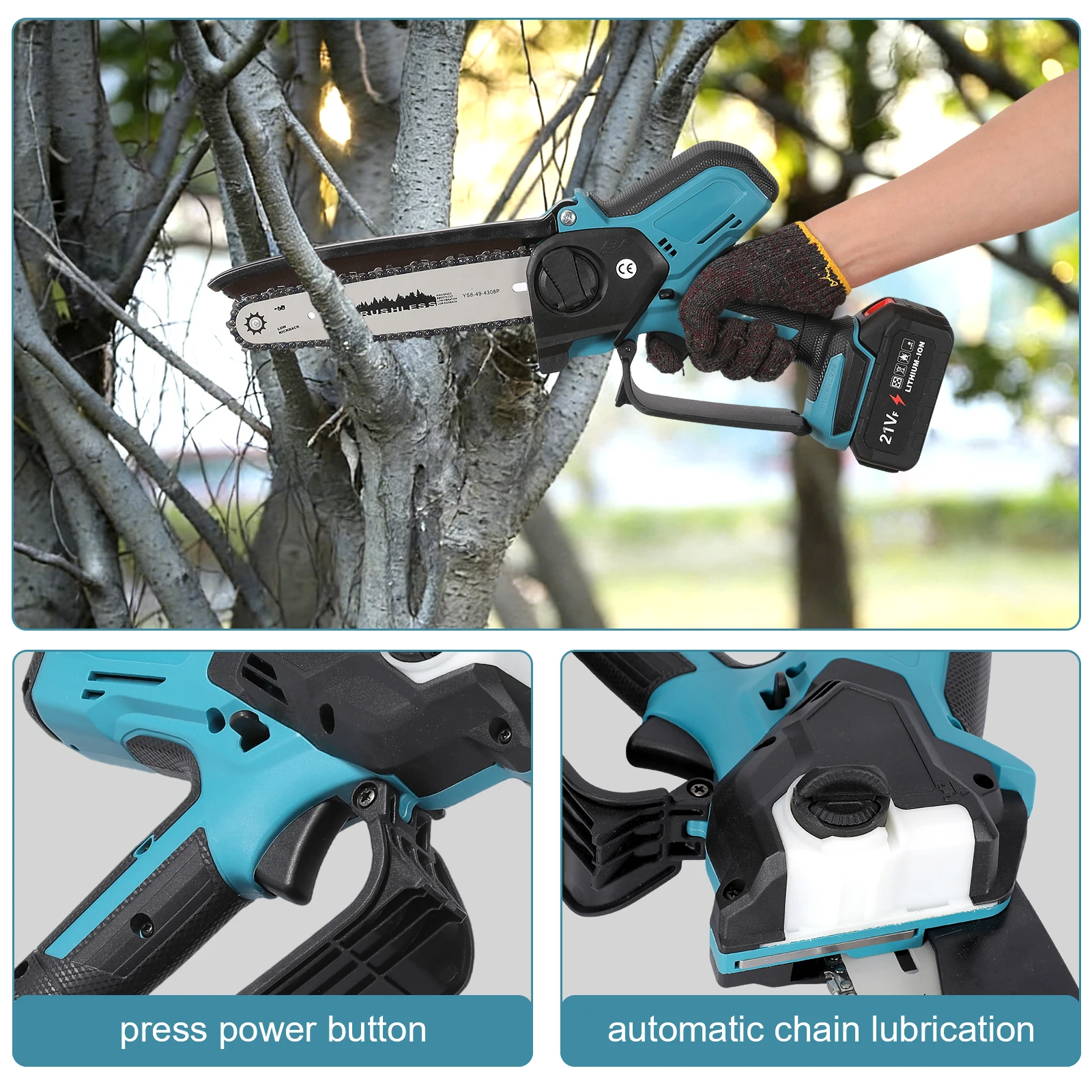 1000W/650W/550W Kabellose Kettensäge für Holzarbeiten mit Kleiner Handgeführter Elektrischer 8-Zoll/6-Zoll Holzfällersäge Mini Tragbare Elektrische Kettensäge – Detail 5