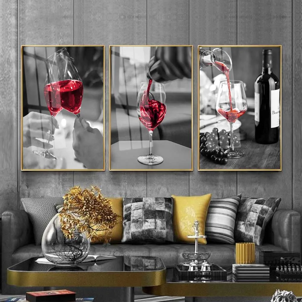 

Fashion Red Wine Cup Printed Canvas Painting Still Life Retro Art Poster Wall Painting Living Room Kitchen Home Decor Frameless