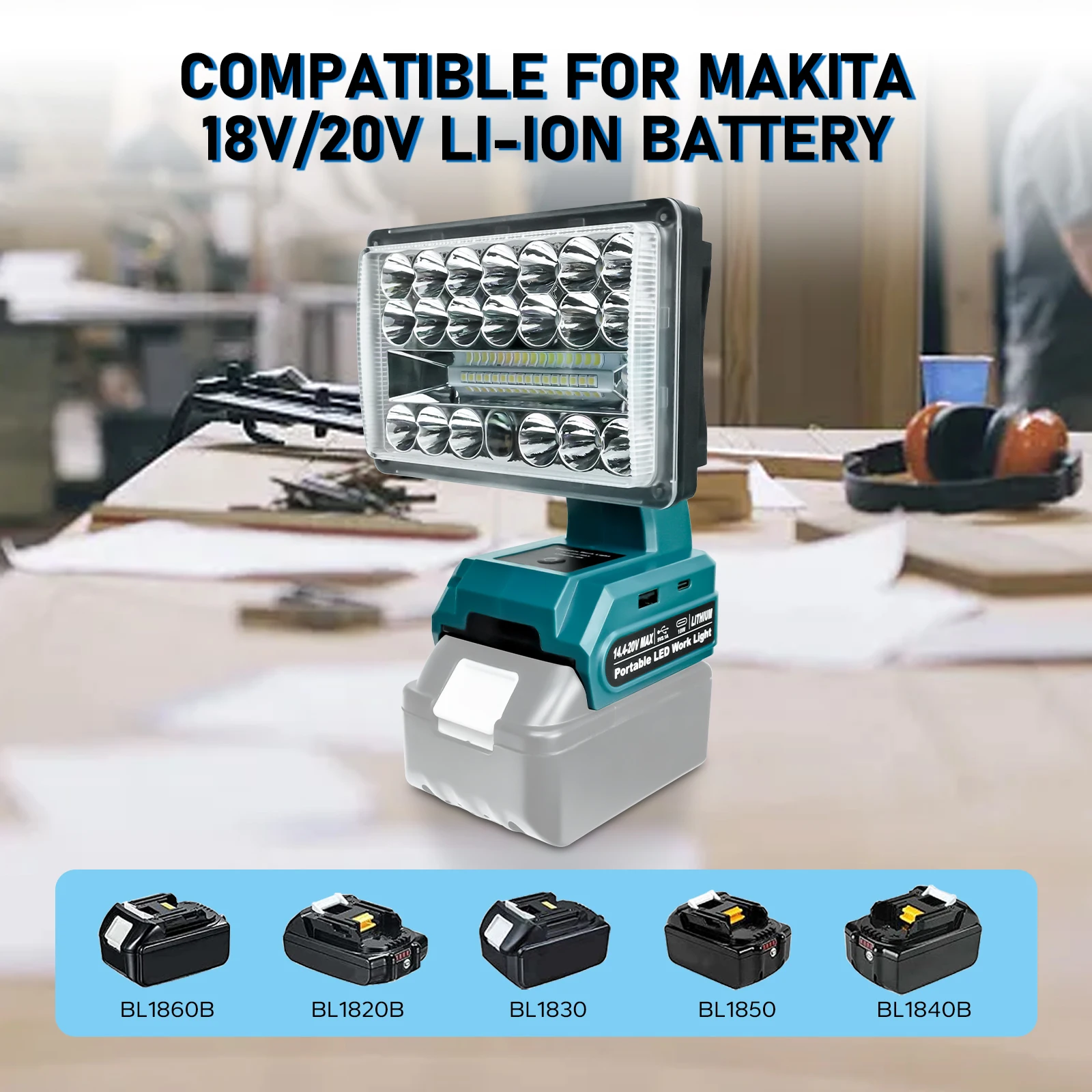 LED Work Light For Makita 18V Battery 28W 2000LM Portable Spotlight Outdoor Emer