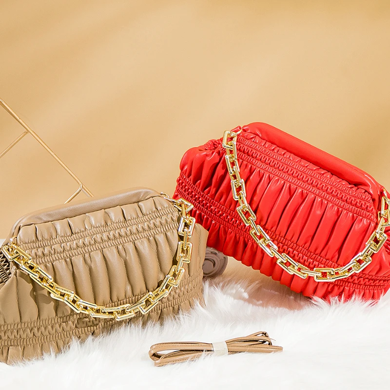 Crescent Chain Designer Crossbody Bag: Red Fringe Handbag