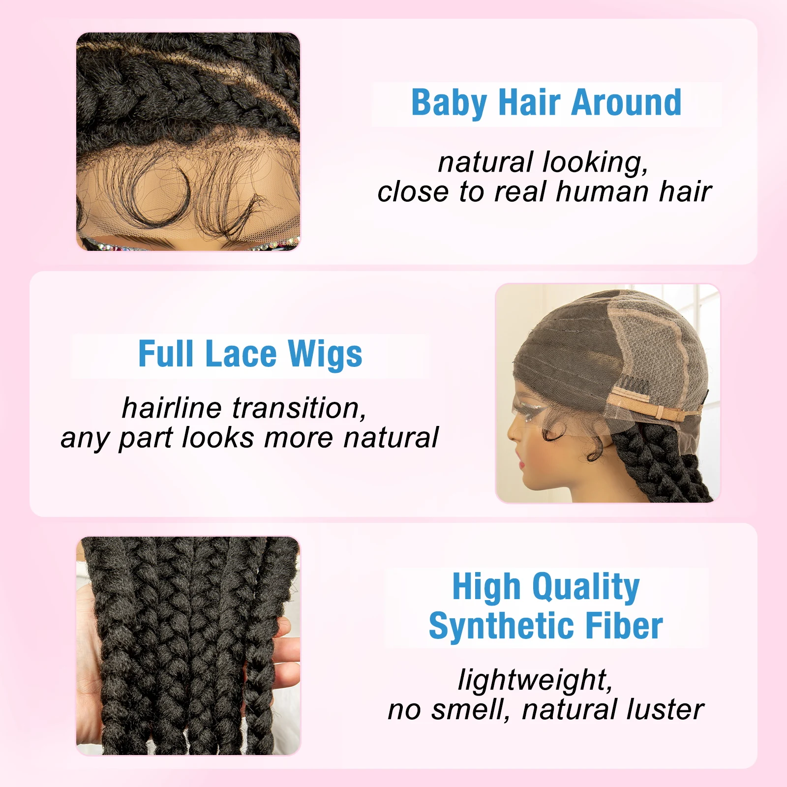 Perruque Full Lace Wig tressée synthétique sans colle, 36 pouces, perruque Box Braids pour femmes noires