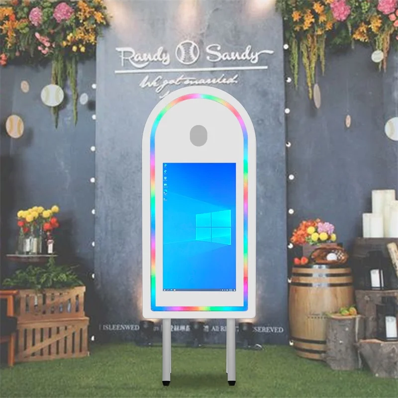 Archway Four-legged Portable Magic Mirror Photo Booth, 32 Inch Touch Screen Camera Booth with LED Frame and Flying Box, Selfie B A950c16537bb14b229c3b88d707c7178eZ