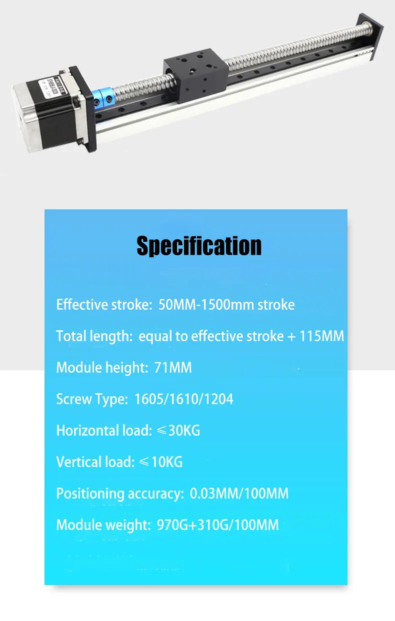 Description Picture 2 of itemSFU1605 Ball Screw Linear Guide Motion Rail Slide CNC Manual Linear Shaft Actuator Module Table Stroke With 57 Stepper Motor