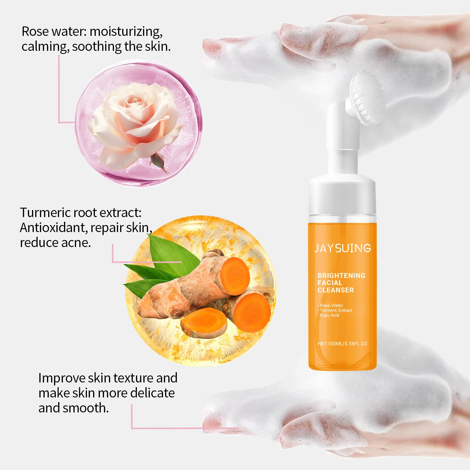 Jaysuing 100ml Kojic Acid Turmeric Cleanser Anti Acne Oil Control Blackhead Remover Shrink Pores Facial Exfoliating Cleanser 2