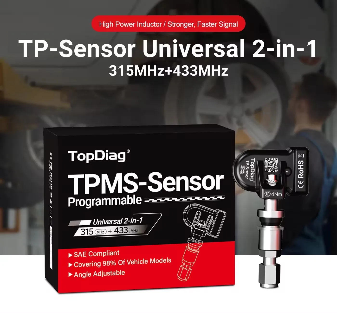 TopDiag PS001 자동차 TPMS 진단 서비스 도구, 재학습 센서 활성화 프로그램, TPMS OBDII 키트, 타이어 압력 매칭 장비