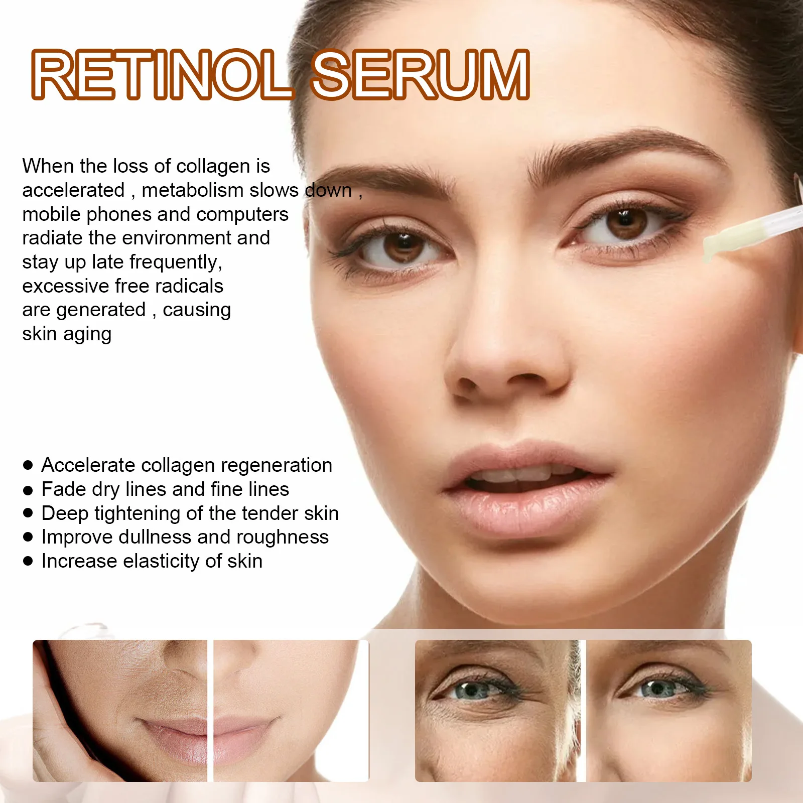 EELHOE Retinol Face Serum Gentle Moisturizing Firming Skin Pore Shrink Balance Skin Tone Anti-aging Glowing Mild Face Serum