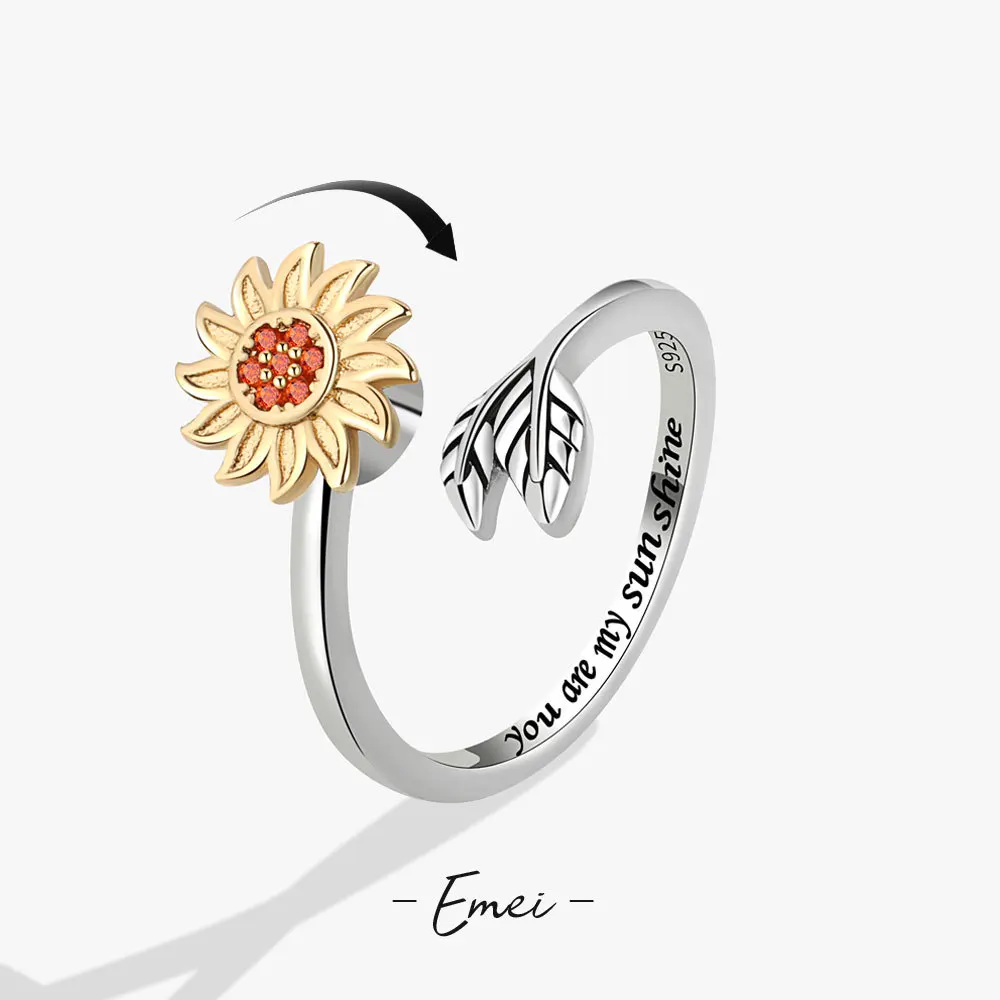 Vintage Spinner Sunflower Rings For Women Anti Stress Ring Anxiety