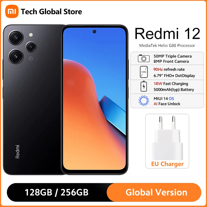 

Global Version Xiaomi Redmi 12 MediaTek Helio G88 6.79" 90Hz FHD+ Display 50MP AI Triple Camera IP53 Waterproof 5000mAh Battery