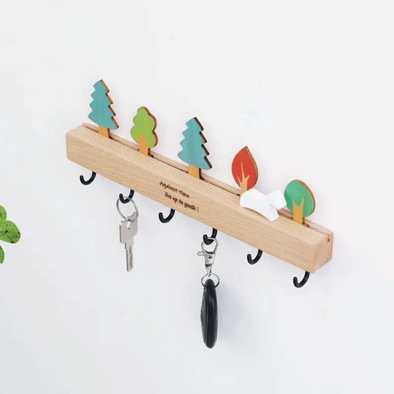 Creative Wooden Wall Mounted Key Storage Rack with 6 Hooks Wall Key Organizer,Home Decor for Entryway Hallway 4