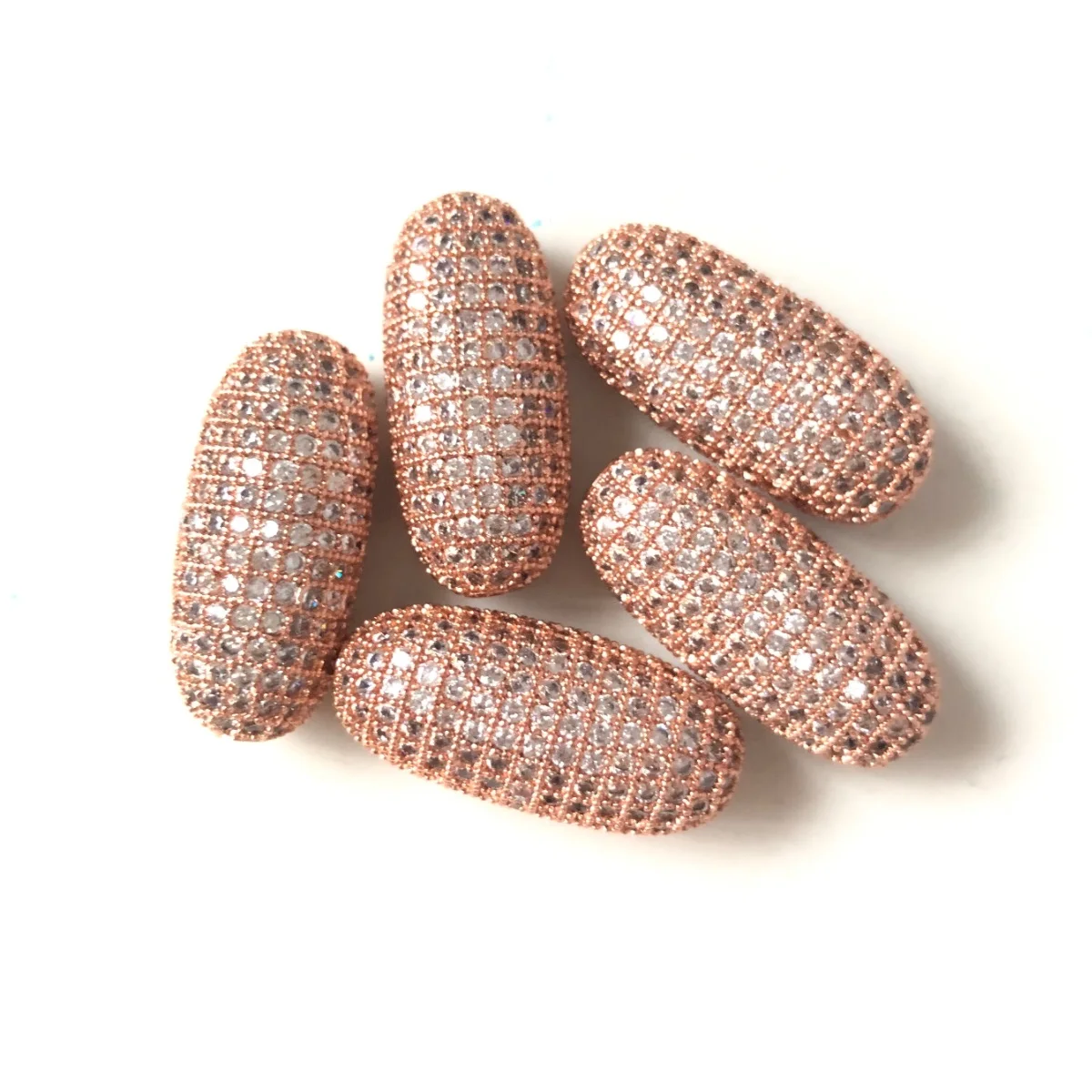 5pcs Centerpieces Big Size Zirconia Paved Oval Beads Spacers Women Jewelry Bracelets Making Bling Gold-Plated Necklace Accessory