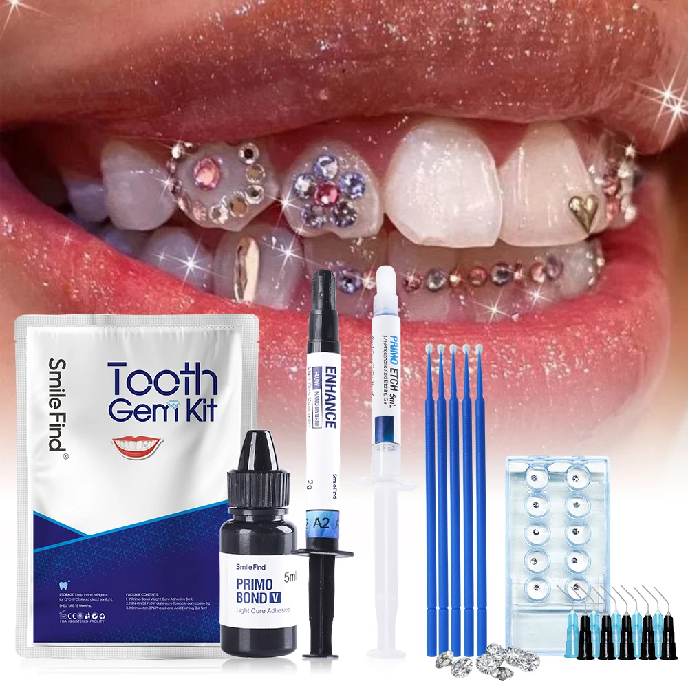 Tooth Gem Kit Cottonrolls Gems Picker Uv Light Gem Suit UV Bonding