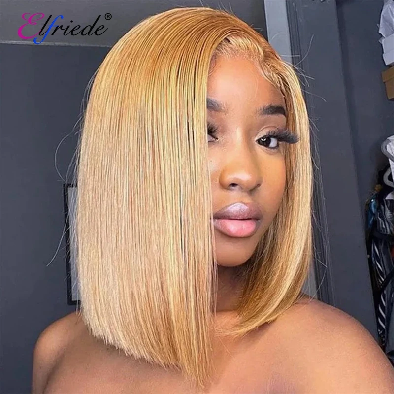 

Elfriede #27 Honey Blonde Bob Wigs 13X4 13x6 HD Lace Frontal Straight 180% Density Preplucked Brazilian Human Hair Wig for Women