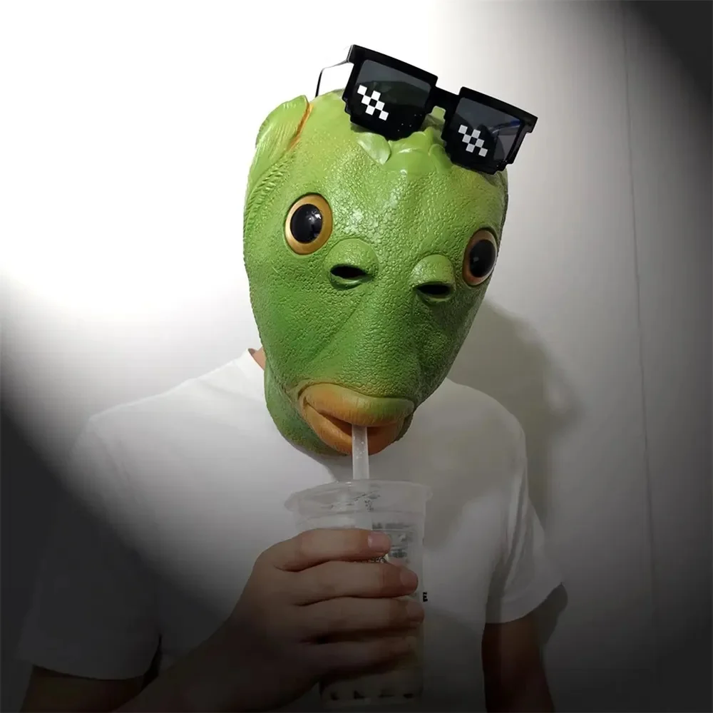 Funny Green Fish Head Mask for Adult Carnival Party Latex Halloween Cosplay Costume Mask Masquerade Cosplay Masks Scary masquerade mask halloween mask party masks fish head mask horror mask