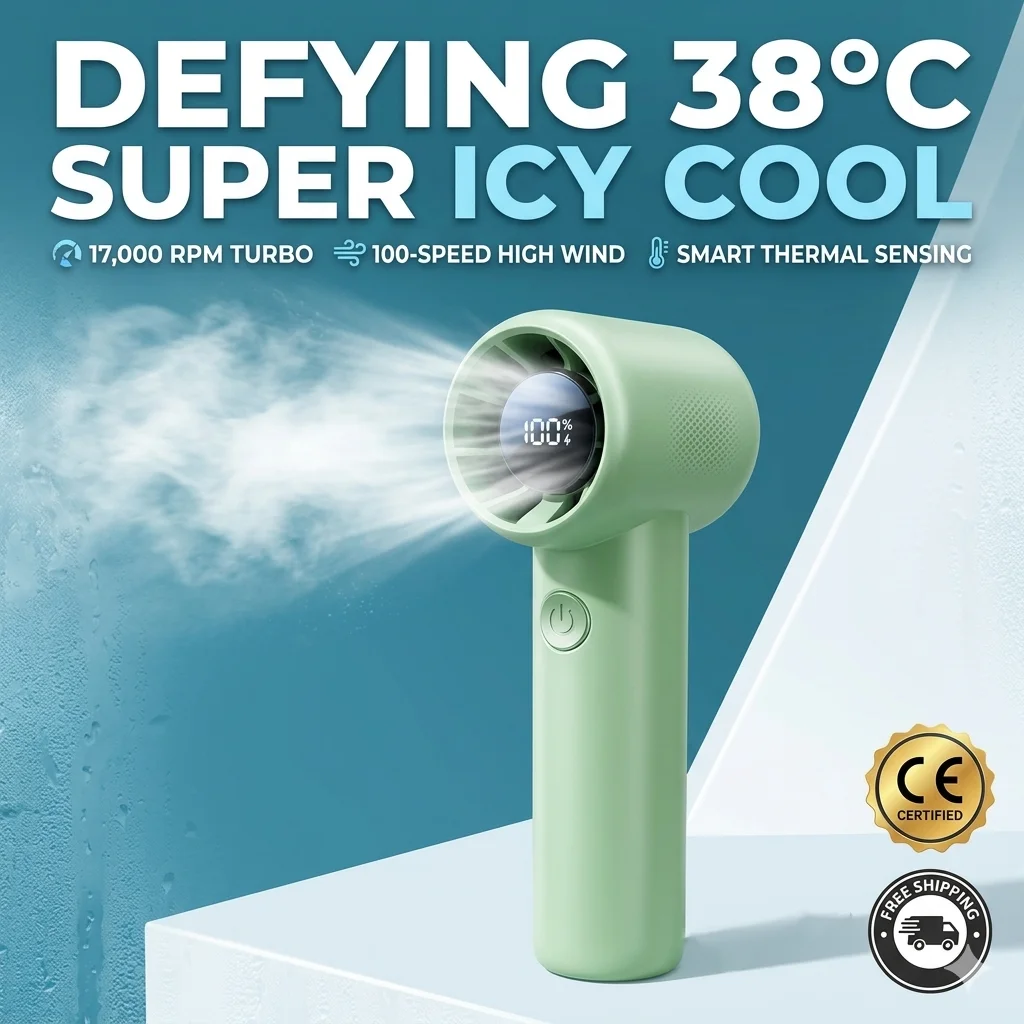 Powerful Wind Mini Portable Handheld USB Rechargeable Fan with Digital Display for Travel and Outdoor Use