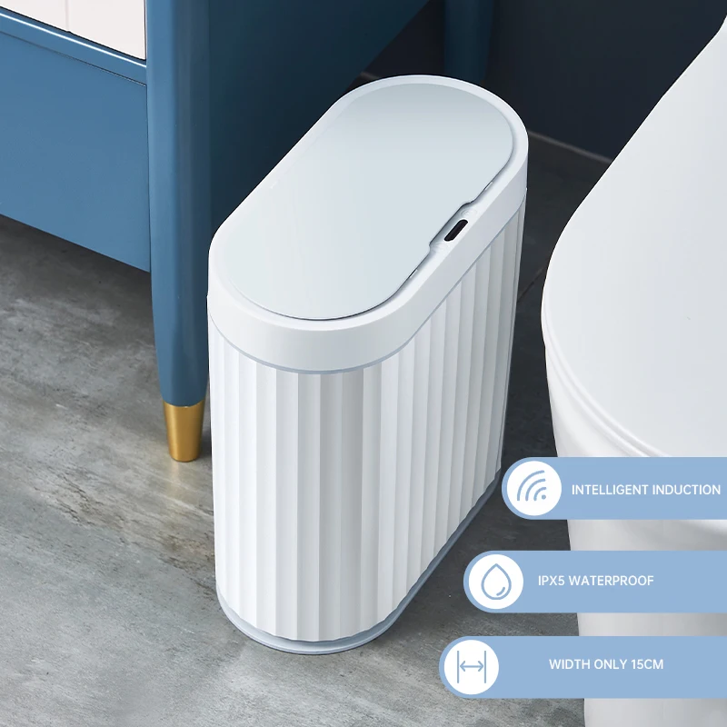 Garbage Tin for Bathroom Narrow Built-in Toilet Bin with Imitation Wood  Grain Cover