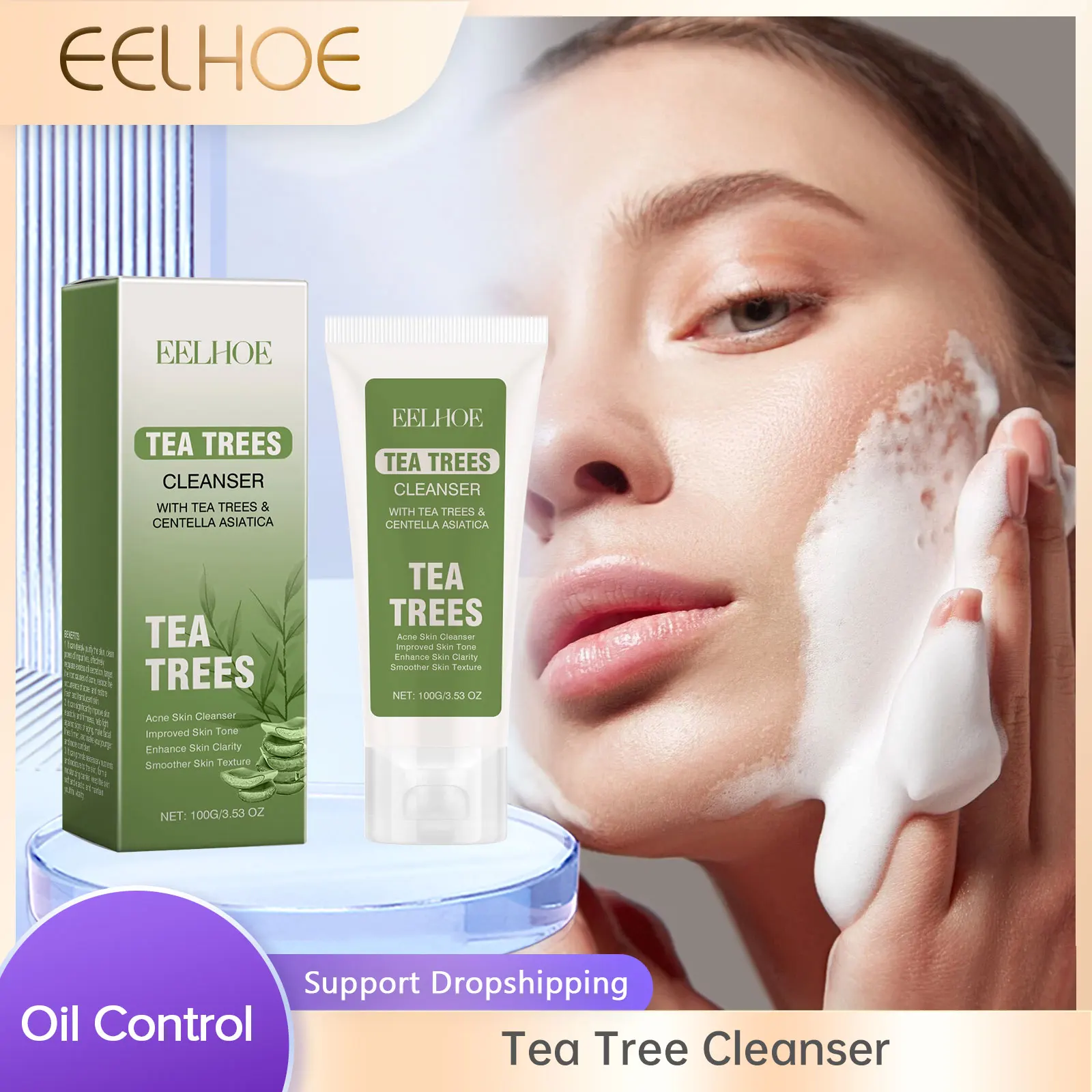 

EELHOE Tea Tree Facial Cleanser Smooth Skin Facewash Remove Blackheads Face Gentle Cleanser Oil Control Hydrating Face Wash 100g
