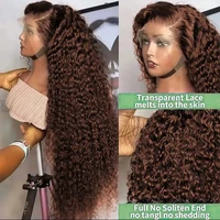 Perruque Lace Front 13x6 en Cheveux Humains, Ondulations Profondes Marron Chocolat, 36 Pouces, Effet Vague d'Eau, Densité 200%, Bouclée, Pré-épilée 5