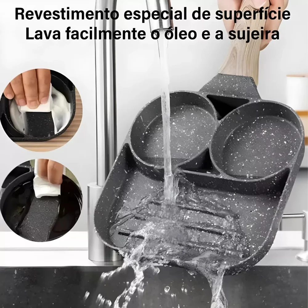 Frigideira Antiaderente Com 3 Divisórias Fritar Ovo Bacon Carne Frango Lanche Multiuso 6