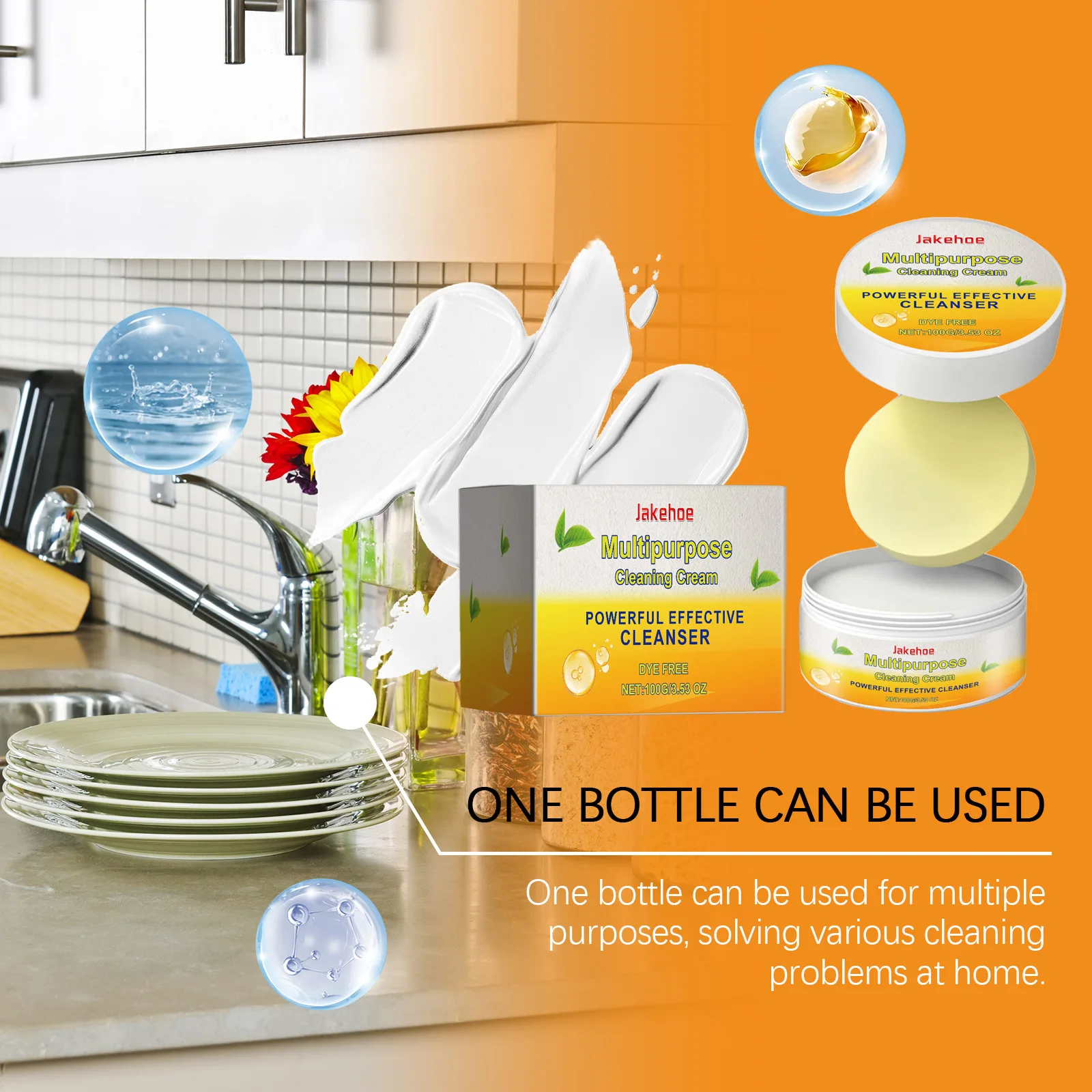 Jakehoe 100g Stain Cleaner Balm Bathroom Kitchen Cleaning Oil Stain Remover Detergent Decontamination Stove Polishing Cream