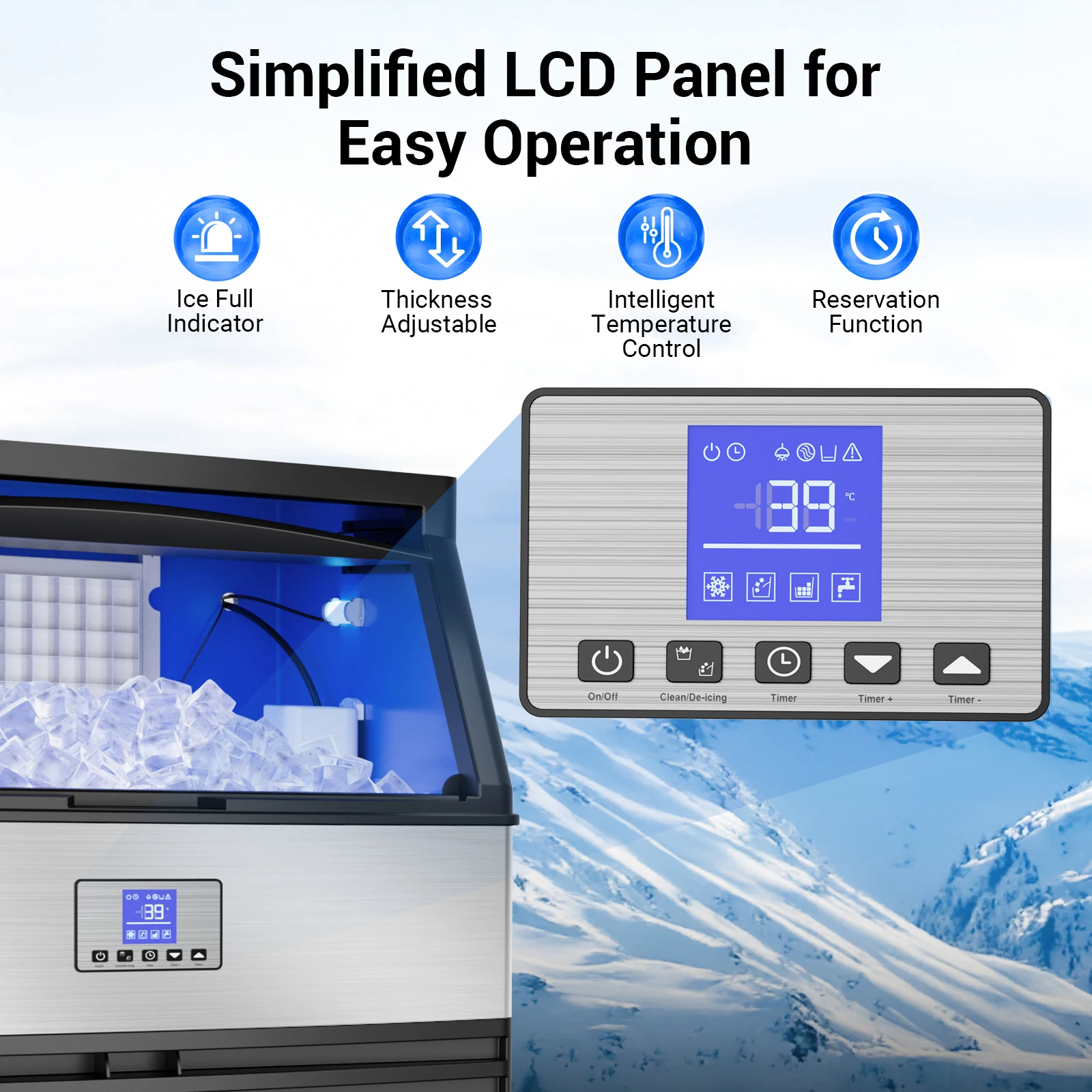 Commercial Ice Maker Machine 450LBS/24H Under Counter Ice Machine Upgrade Compressor 120LBS Storage Bin Freestanding Ice Maker 6