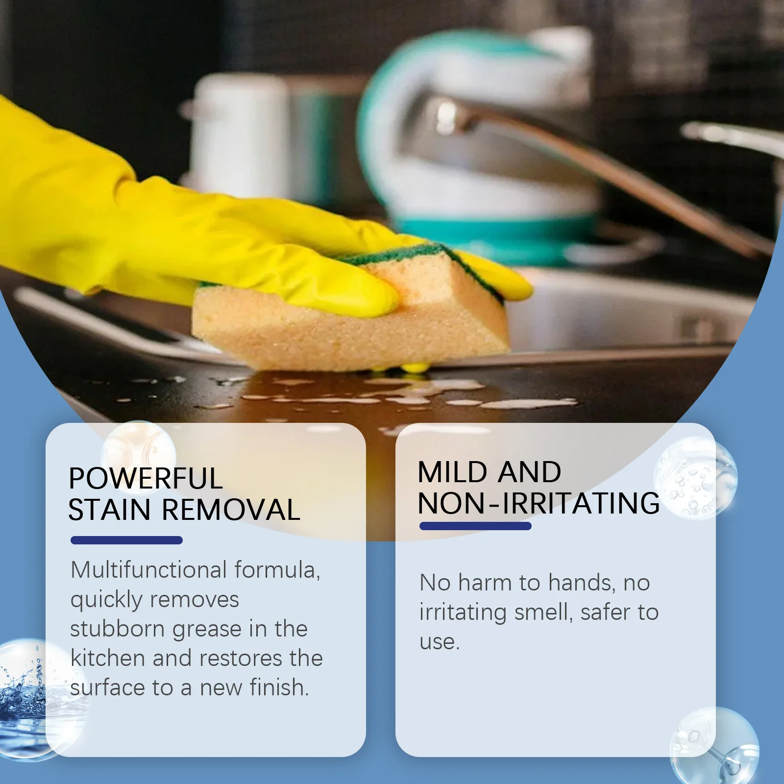 Jue-Fish 100ml Kitchen Effective Greases Cleaner Grills Ovens Heavy Oil Stain Remove Cleaning Refreshing Bubble Cleaner Spray
