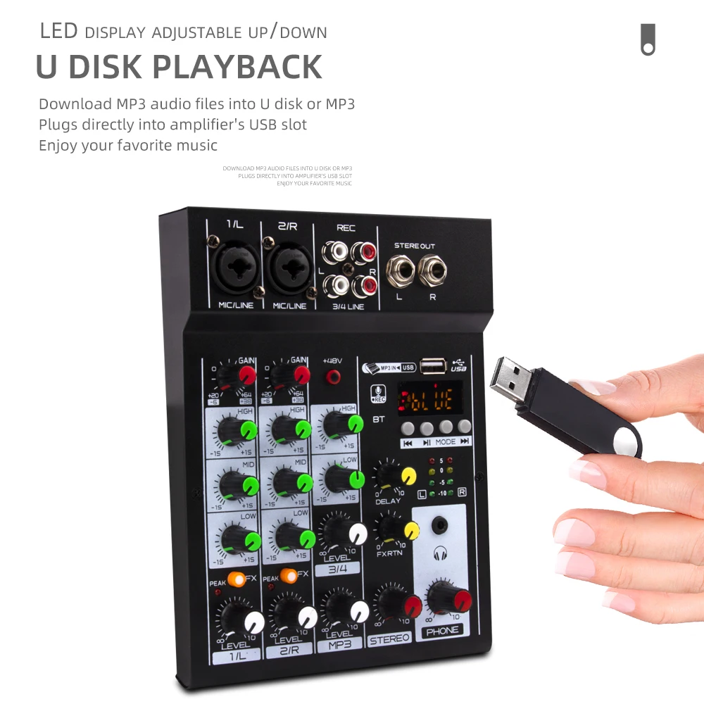 Mic 2U Mini Audio Mixer audio mixer Broadcast Podcast 4 Channels Volume Control Powerful Power Adapter/Charging Bank Dual Use Mini Mixer