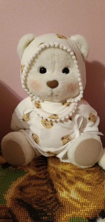 Getahug White Mink Hat Brown Overalls Bear | Handmade Jointed Teddy Bear Gift photo review