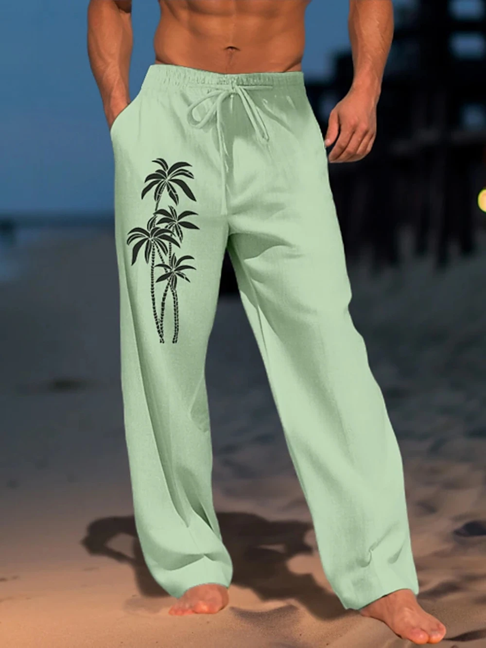 New Coconut Tree Graphic Prints Streetwear Hawaiian Designer Men's Trousers Summer Pants Beach Pants Drawstring Casual Trousers 5